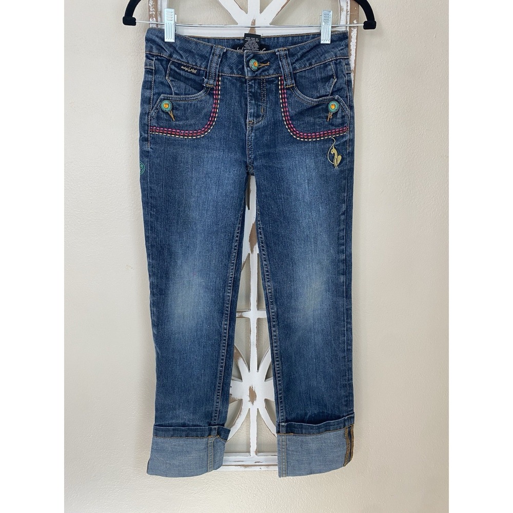 Y2K Baby Phat Girls Size 10 Jeans Embroidered Floral Denim Cuffed*048
